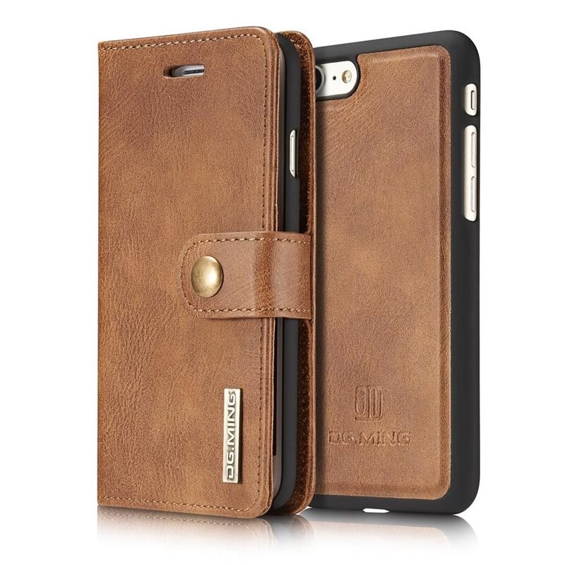 DG.MING Étui portefeuille Magnet Wallet iPhone 7, Cognac - Étui en cuir élégant avec coque magnétique amovible