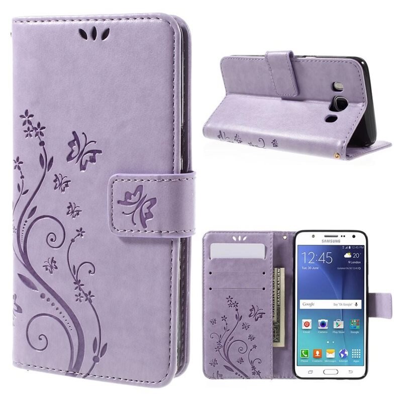 Étui en cuir à papillons pour Samsung Galaxy J5 2016, Violet - Étui de portefeuille élégant avec motif