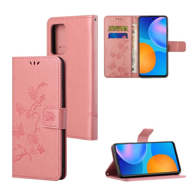 Étui en cuir à papillons pour Samsung Galaxy A82 5G, Rose - Étui de portefeuille élégant avec motif