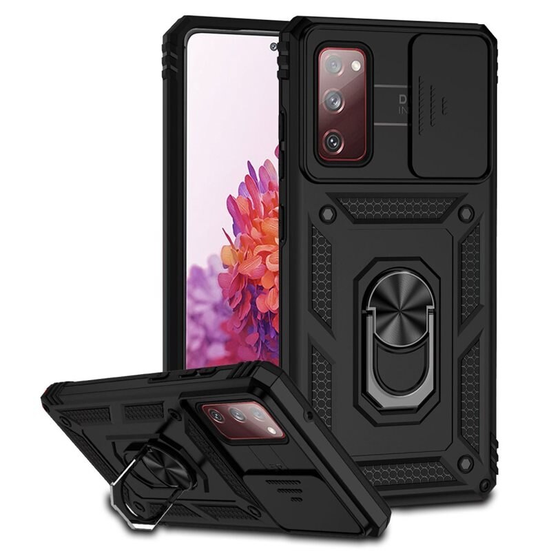 Coque Hybride Ring avec Protège Caméra Samsung Galaxy S20 FE, Noir - Coque cool avec ouverture pour l'appareil photo