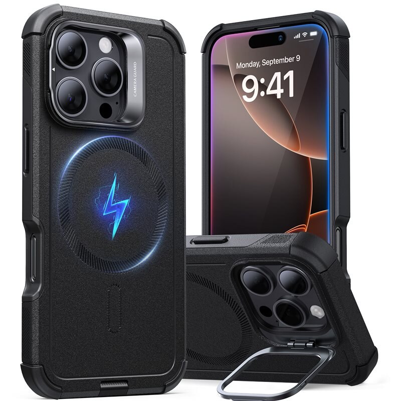 ESR Coque Cyber Armor Kickstand HaloLock MagSafe iPhone 16 Pro, Black