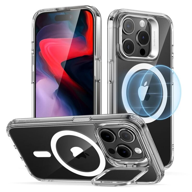 ESR Classic Kickstand Halolock MagSafe iPhone 15 Pro, Clear - Coque de téléphone avec MagSafe