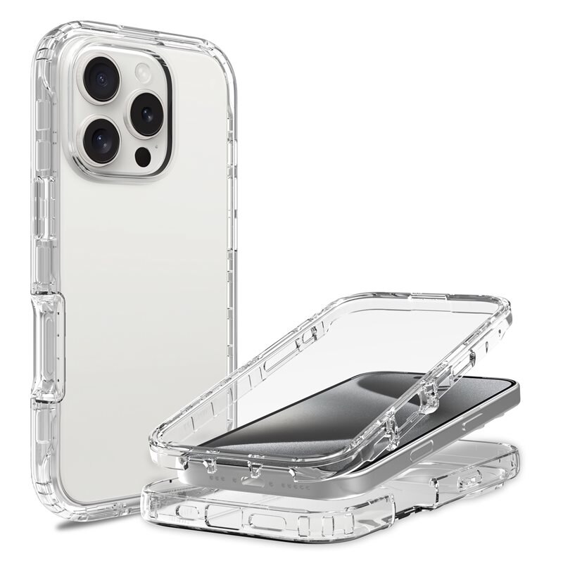 Mobique Coque de couverture complète iPhone 16 Pro, Transparent - Coque de téléphone intégrale à deux couches