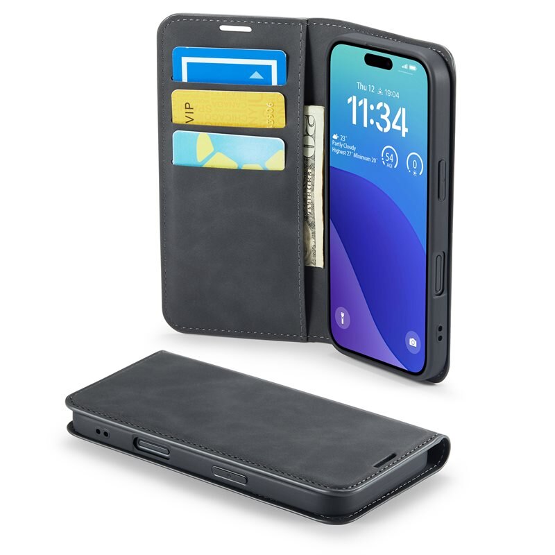 Mobique Coque portefeuille mince iPhone 16 Pro Max, Noir - Étui portefeuille au design épuré