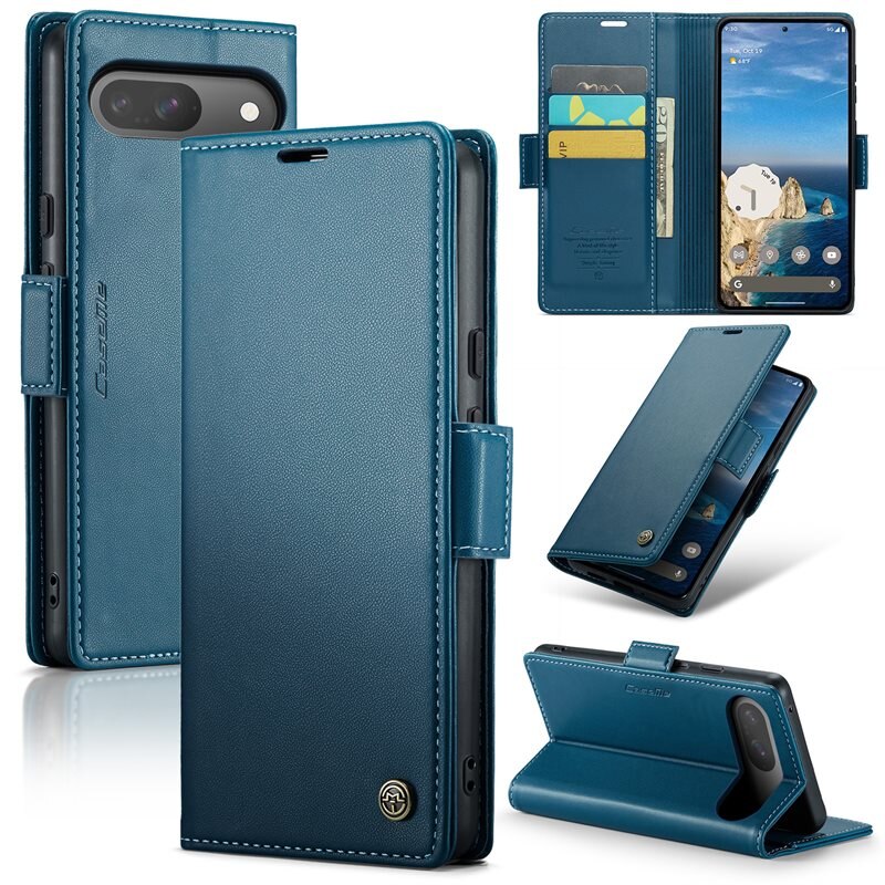CaseMe Étui portefeuille mince anti-RFID Google Pixel 9 Pro, Bleu