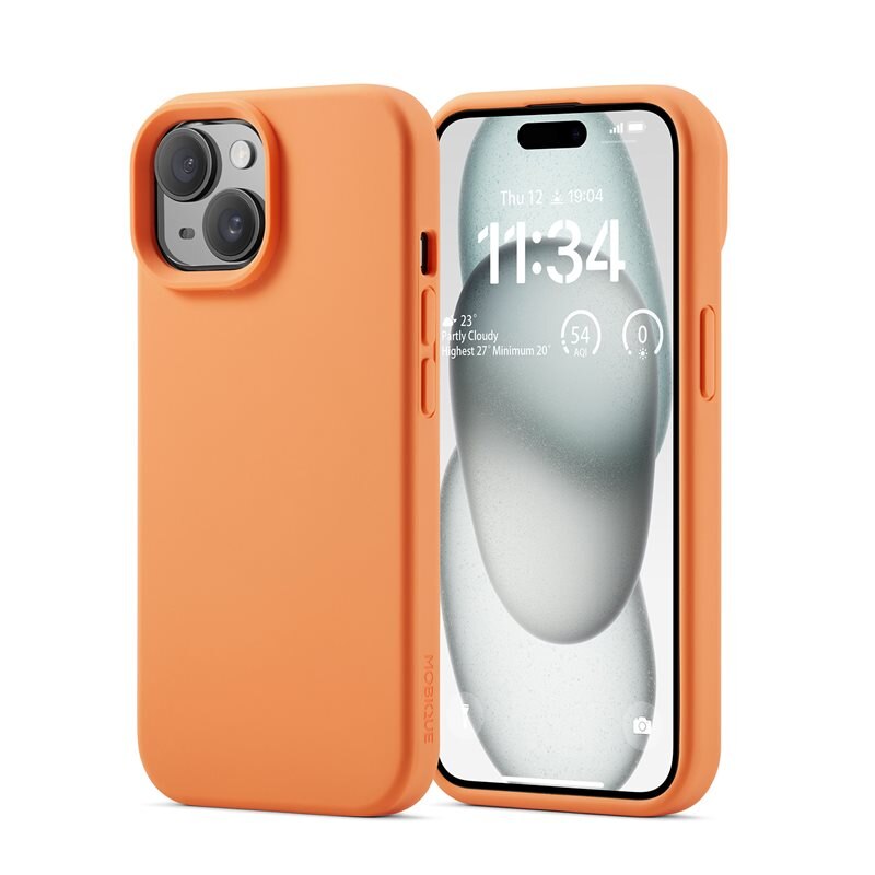 Mobique Coque en silicone Magnetic iPhone 15, Solar Orange