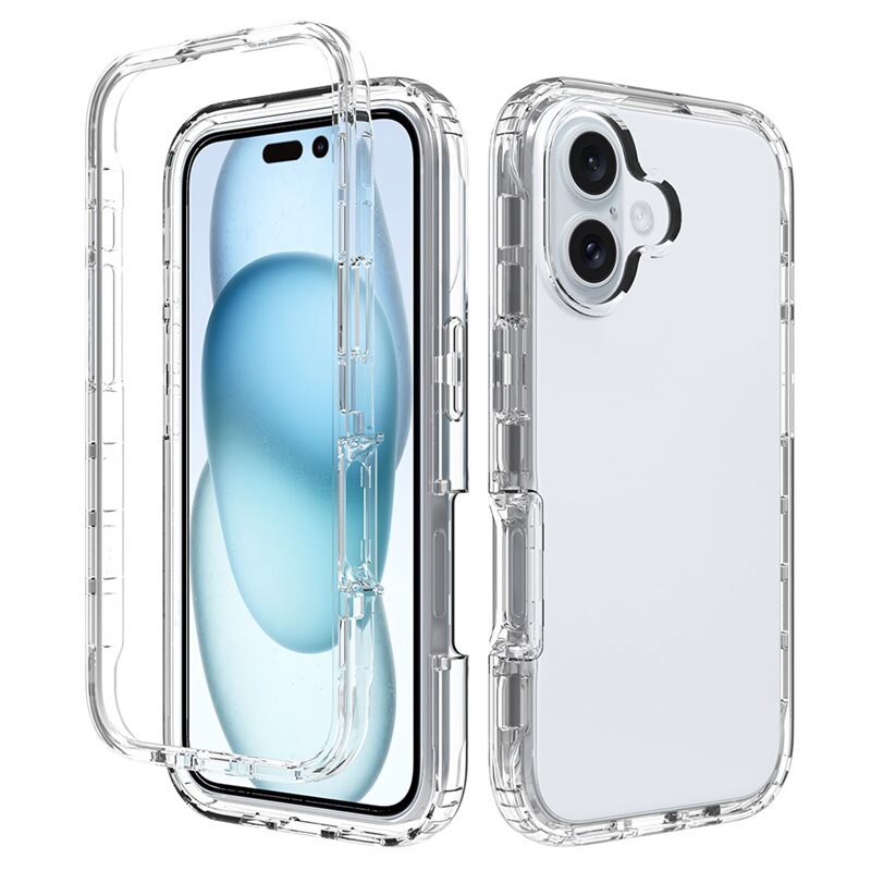 Coque de couverture complète iPhone 16, Transparent - Coque de téléphone intégrale à deux couches