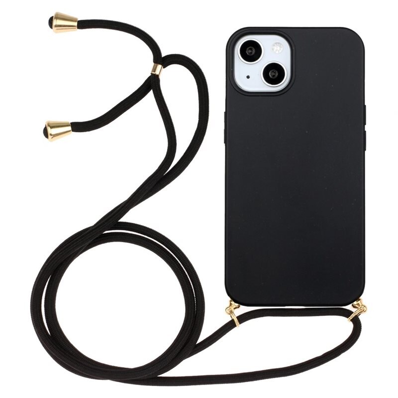 Coque cordon iPhone 15, noir - Coque avec une sangle pratique