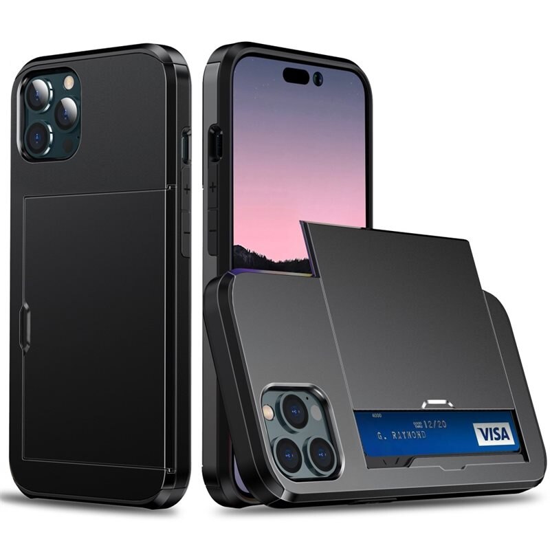 Coque à cartes iPhone 15 Pro, Noir - Coque avec porte-cartes intégré