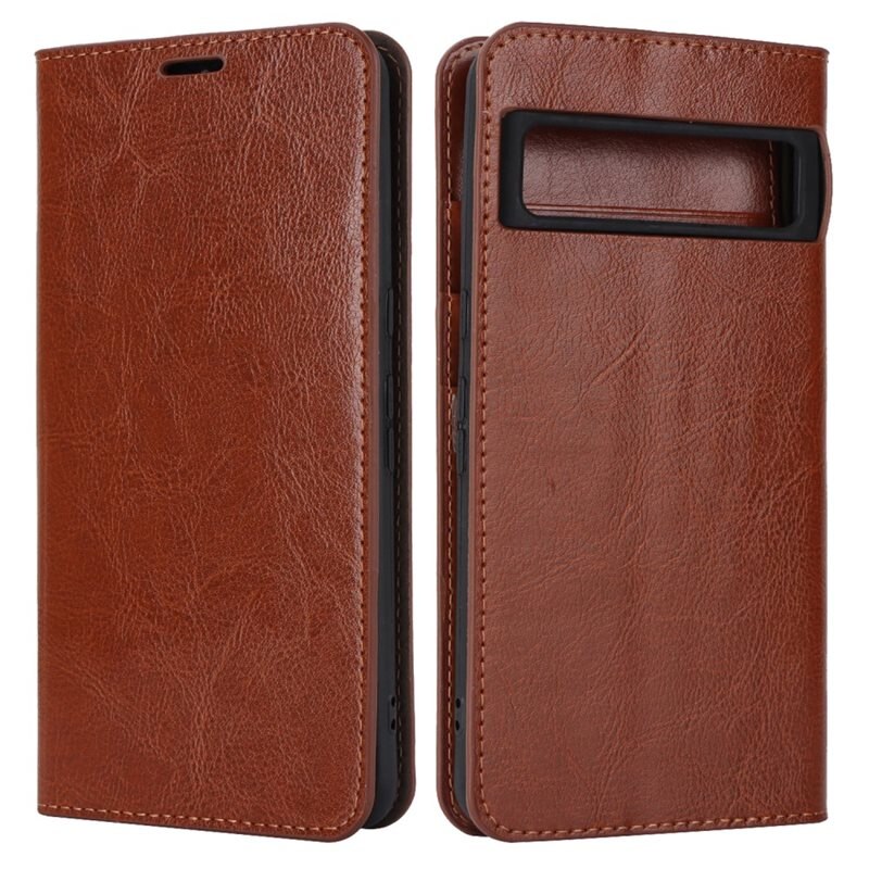 Coque portefeuille en cuir Veritable Google Pixel 8 Pro, Marron - Étui portefeuille en cuir avec porte-cartes