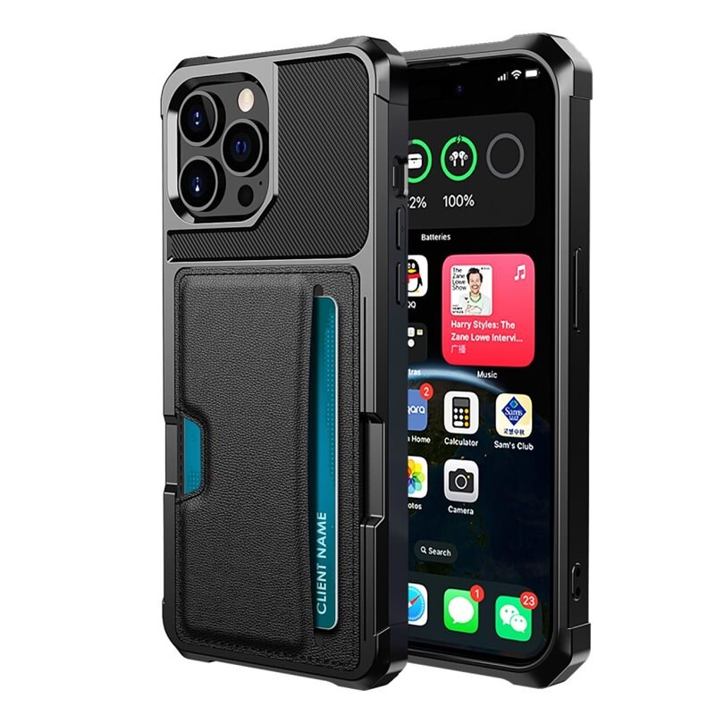 Coque Tough Card Case iPhone 15 Pro, noir - Coque ultra-résistante aux chocs avec compartiment pour cartes facile d'accès