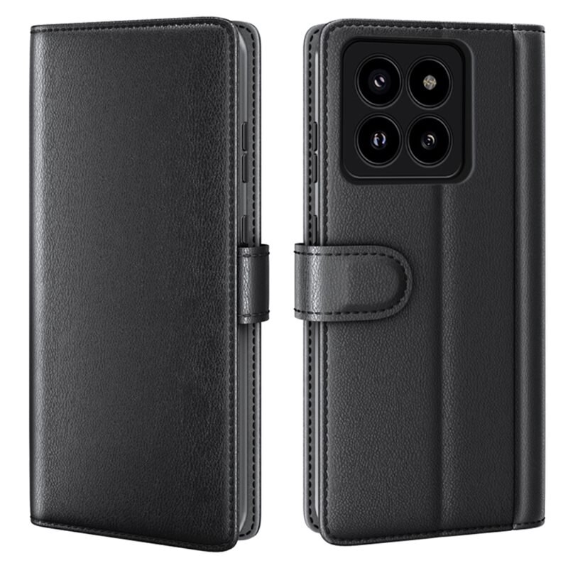 Étui en cuir veritable Xiaomi 14 Pro, Noir - Étui portefeuille élégant avec espace pour les billets et les cartes