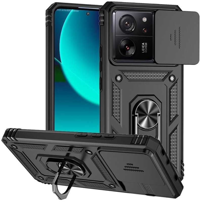 Coque Hybride Ring avec Protège Caméra Xiaomi 13T, Noir - Coque cool avec ouverture pour l'appareil photo