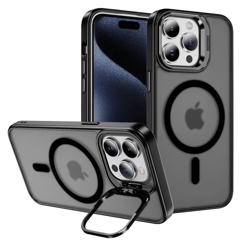 Coque hybride Kickstand MagSafe iPhone 15 Pro Max, Noir