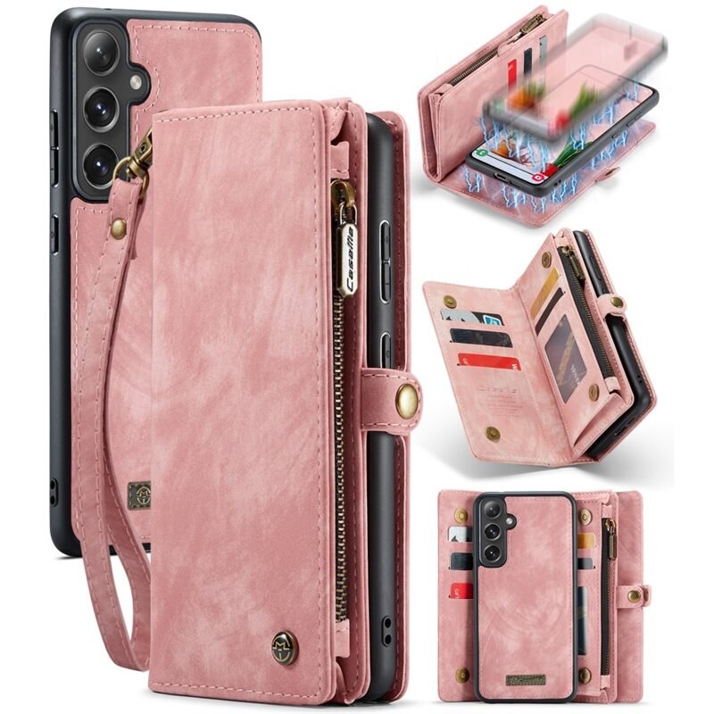 CaseMe Étui portefeuille multi-cartes Samsung Galaxy S24, Rose - Étui pour téléphone portable avec de nombreux emplacements pour cartes