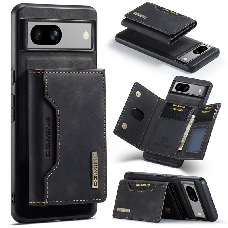 DG.MING Coque Magnetic Card Slot Google Pixel 8a, Noir - Coque en cuir élégante avec portefeuille amovible et fonction support