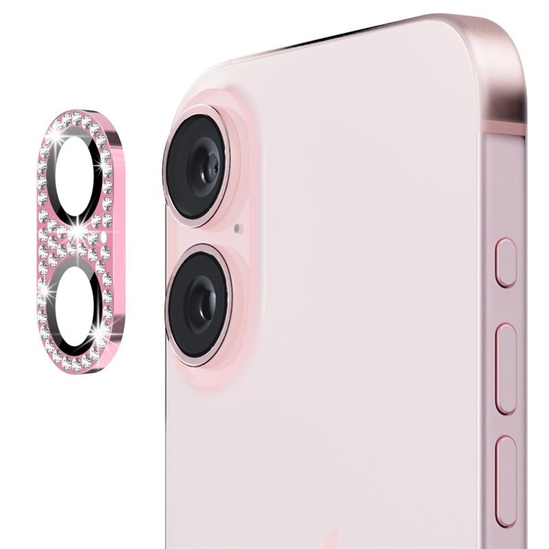 Hat Prince Caméra Protecteur Verre trempé Aluminium Scintillant iPhone 16 Plus, rose