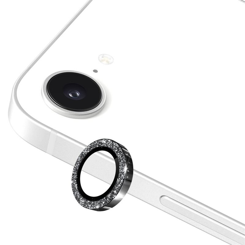 Hat Prince Protecteur d'objectif aluminium scintillant + Verre trempé iPhone 16e, noir