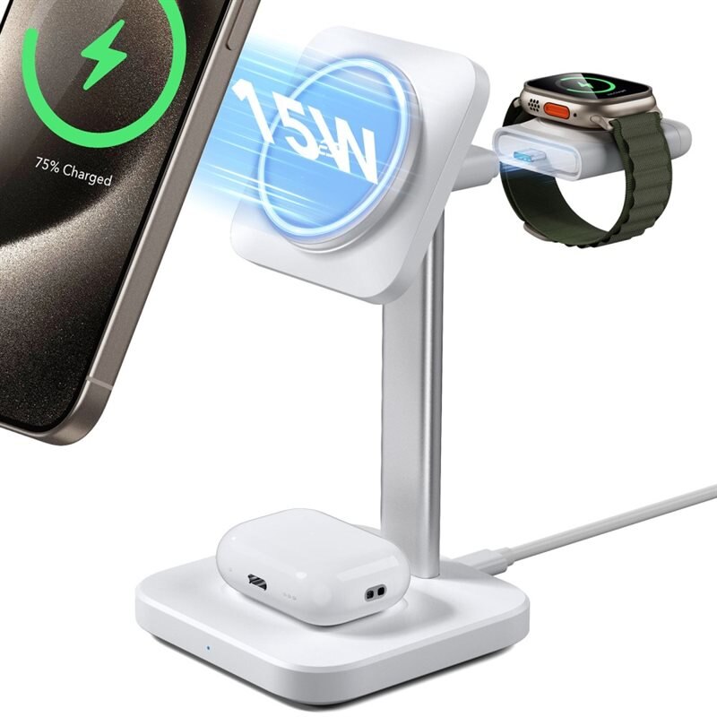 ESR Qi2 3-en-1 Ensemble de Charge Sans Fil HaloLock, blanc