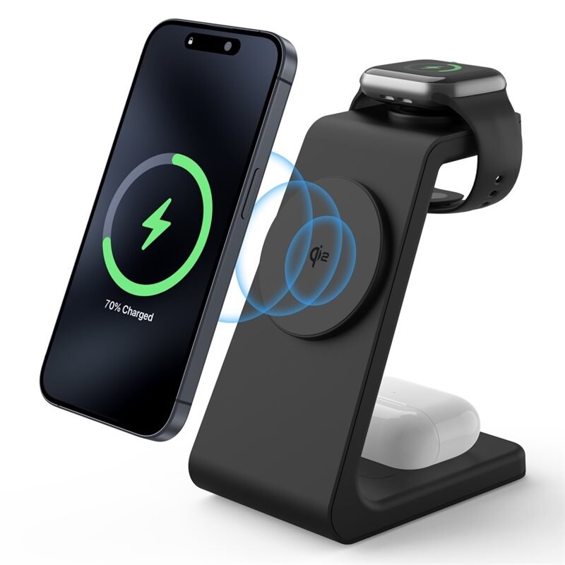 Modern 3-en-1 Qi2 Station de Charge Magnétique Sans Fil, noir