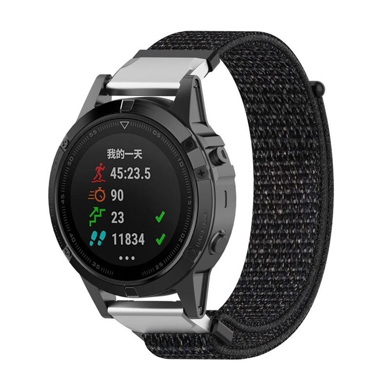 Bracelet en nylon Garmin Fenix 5/Fenix 6 Pro/Fenix 7/Fenix 6/Fenix 5 Plus, Noir - Bracelet en nylon confortable et respirant