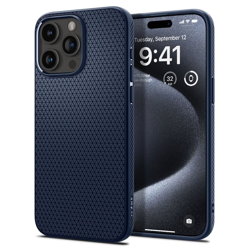 Spigen Coque Liquid Air iPhone 15 Pro, Navy Blue - Coque élégante et minimaliste