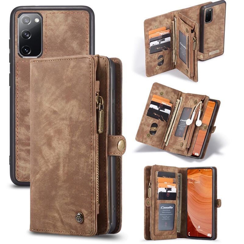 CaseMe Étui portefeuille multi-cartes Samsung Galaxy S20 FE, Marron - Étui pour téléphone portable avec de nombreux emplacements pour cartes