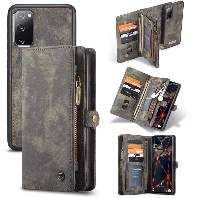 CaseMe Étui portefeuille multi-cartes Samsung Galaxy S20 FE, Gris - Étui pour téléphone portable avec de nombreux emplacements pour cartes