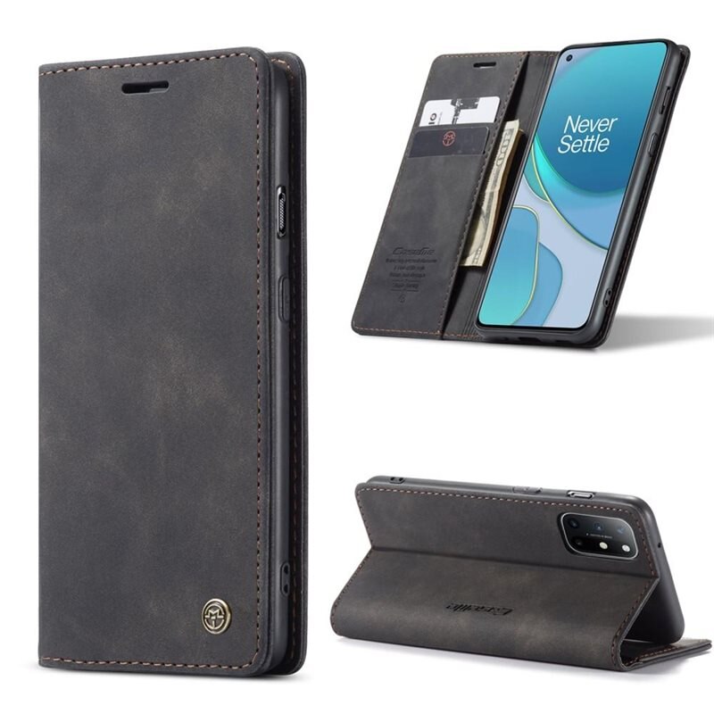 CaseMe Étui portefeuille mince OnePlus 8T, Noir - Coque de téléphone mince avec portefeuille