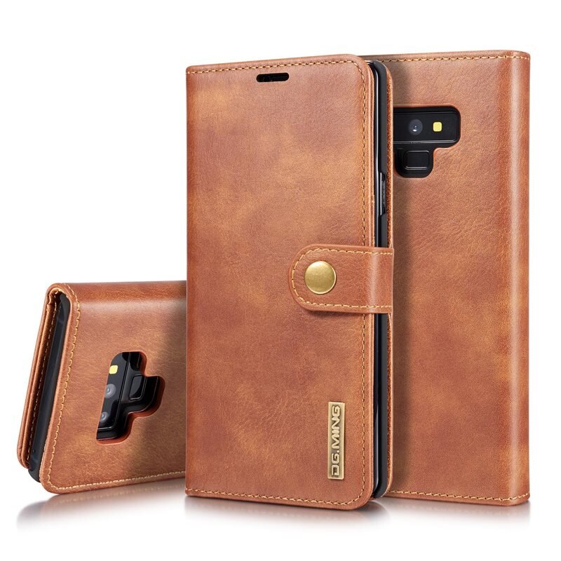 DG.MING Étui portefeuille Magnet Wallet Samsung Galaxy Note 9, Cognac - Étui en cuir élégant avec coque magnétique amovible