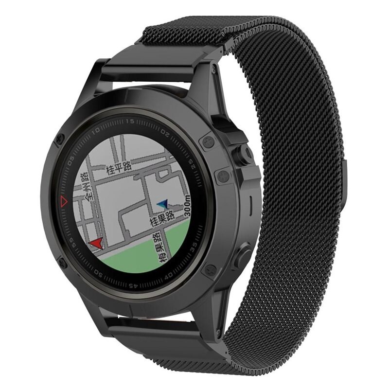 Bracelet milanais pour Garmin Fenix 8 51mm, Noir - Bracelet de luxe avec fermeture magnétique - Acier inoxydable