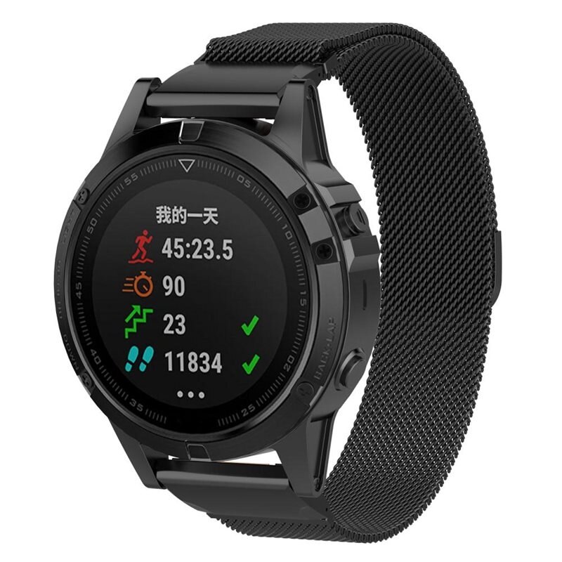 Bracelet milanais pour Garmin Instinct 2, Noir - Bracelet de luxe avec fermeture magnétique - Acier inoxydable