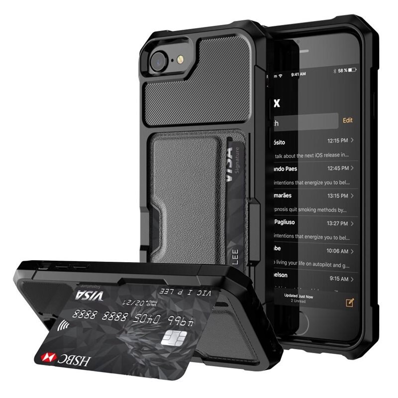 Coque Tough Card Case iPhone 6/6s, noir - Coque ultra-résistante aux chocs avec compartiment pour cartes facile d'accès