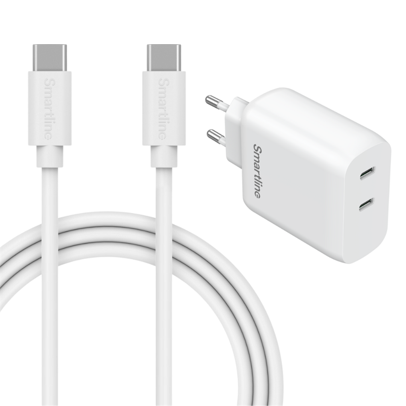 Chargeur Premium Motorola Moto G05 - Câble de 2m et Dual chargeur mural USB-C 35W - Chargeur puissant avec un long câble et deux ports USB-C