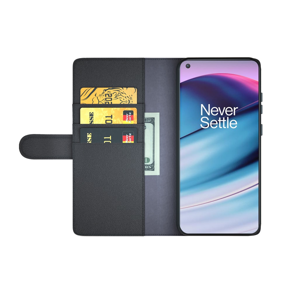 Étui en cuir veritable OnePlus Nord CE 5G, noir