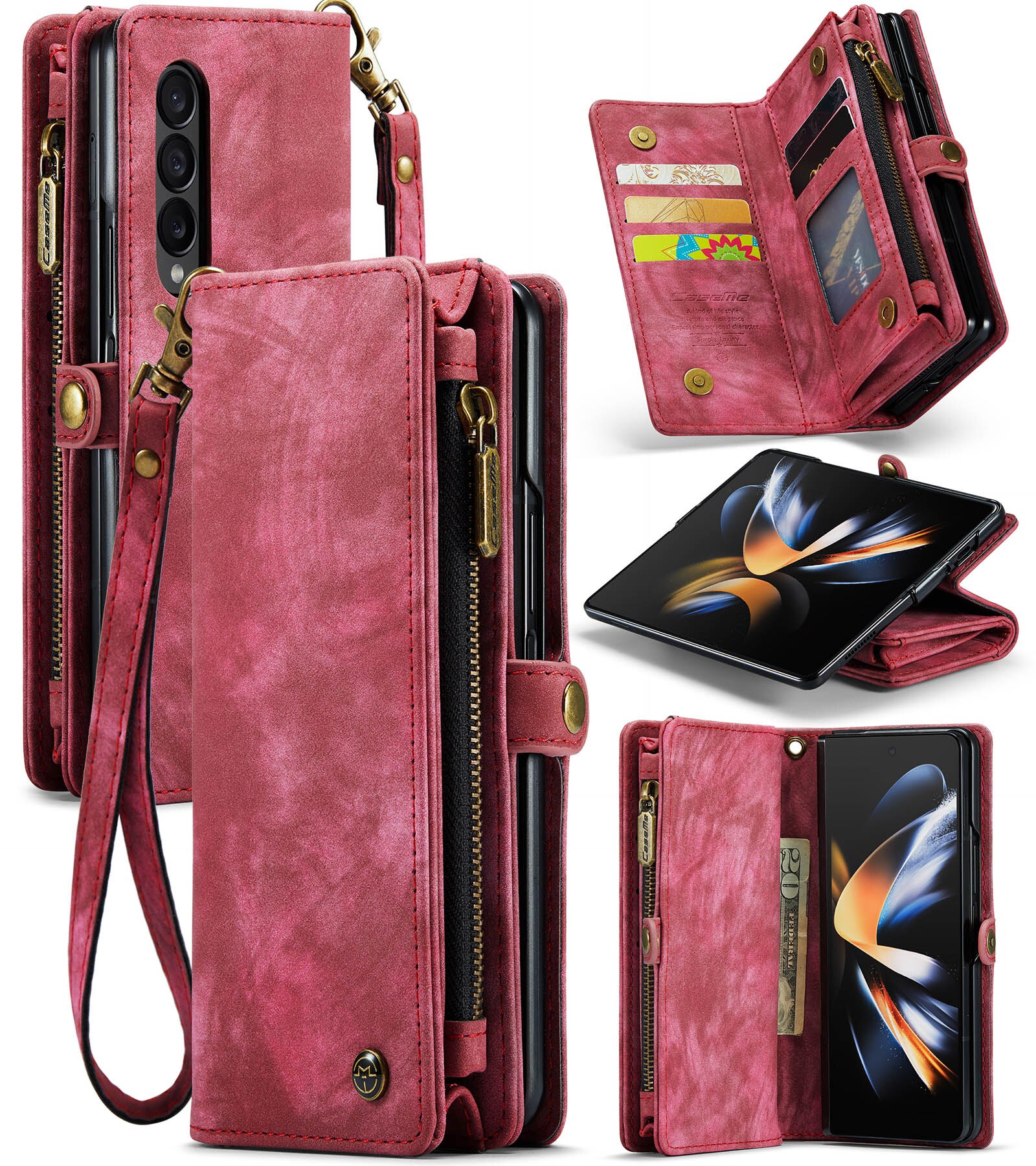Étui portefeuille multi-cartes Samsung Galaxy Z Fold 4, Rouge