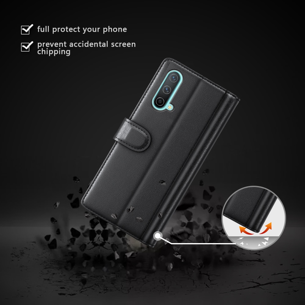 Étui en cuir veritable  OnePlus Nord CE 5G, Noir