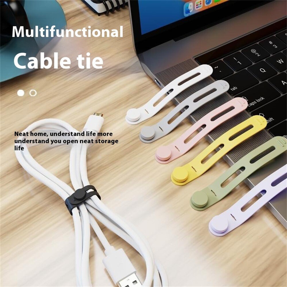 Organisateur de câbles en silicone (5 pièces), noir