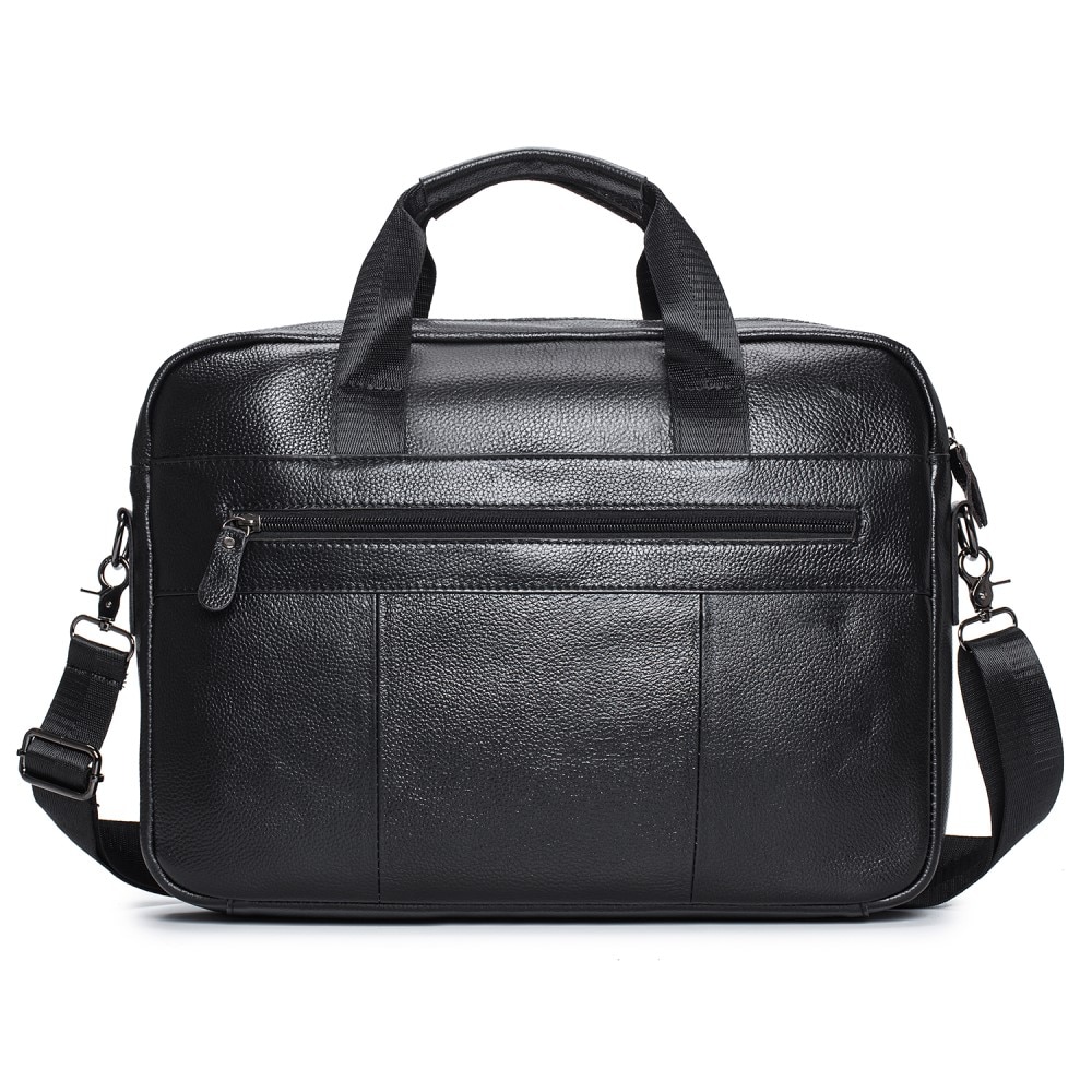 Sac pour ordinateur portable en cuir avec bandoulière, noir