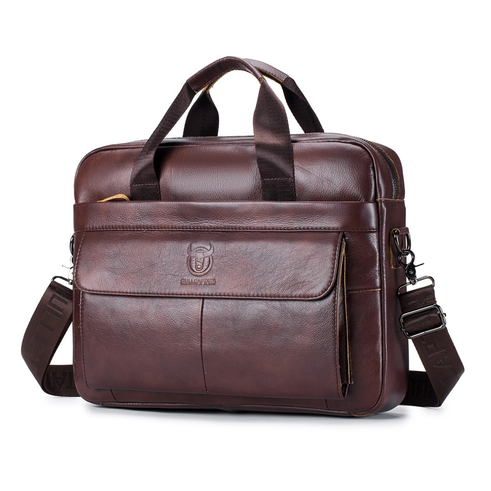 Sac pour ordinateur portable en cuir avec bandoulière, marron