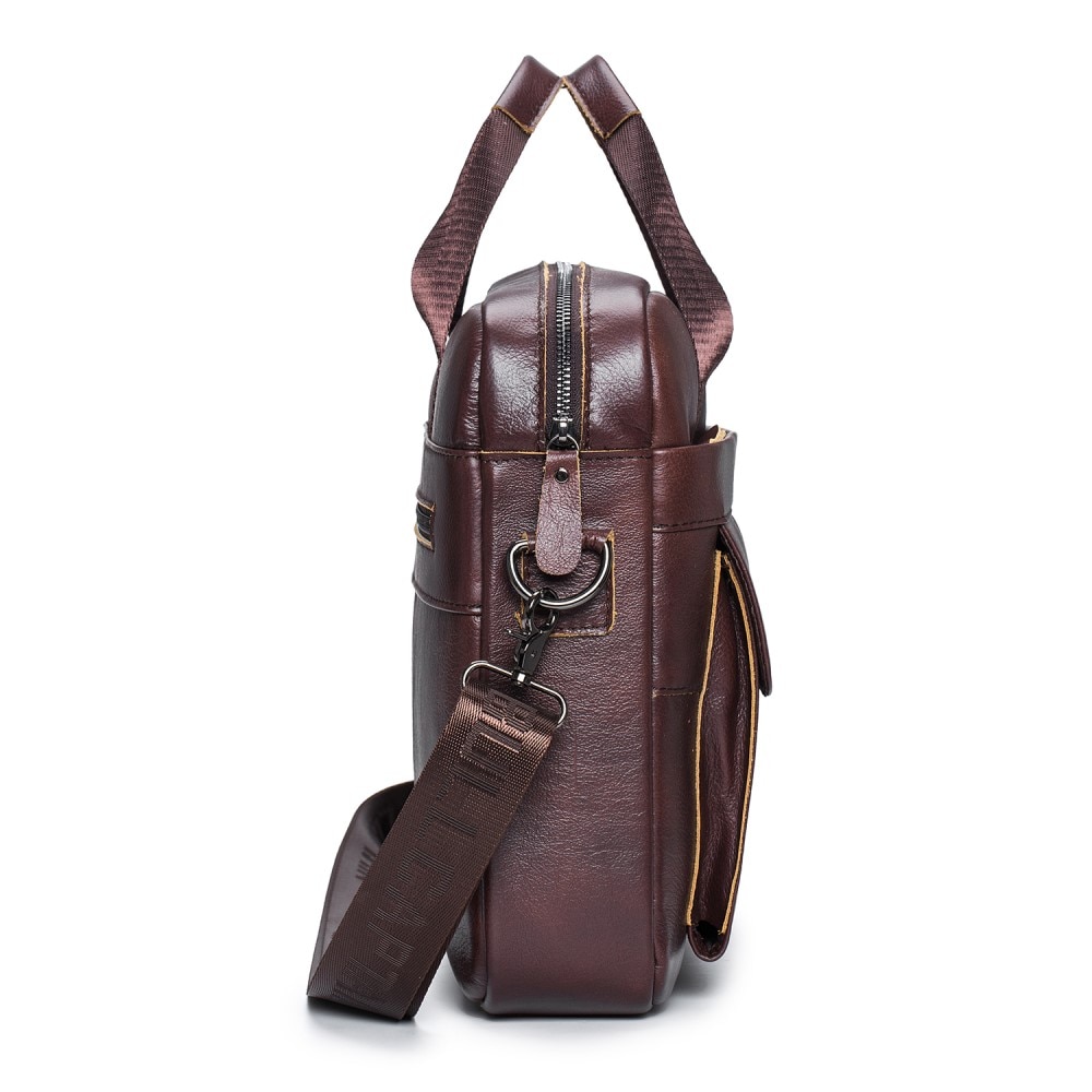 Sac pour ordinateur portable en cuir avec bandoulière, marron