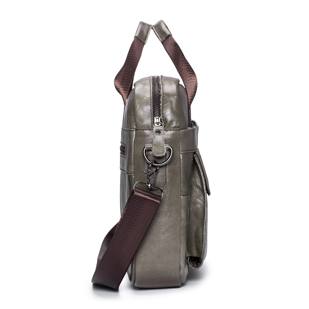 Sac pour ordinateur portable en cuir avec bandoulière, gris