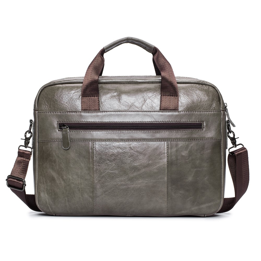 Sac pour ordinateur portable en cuir avec bandoulière, gris