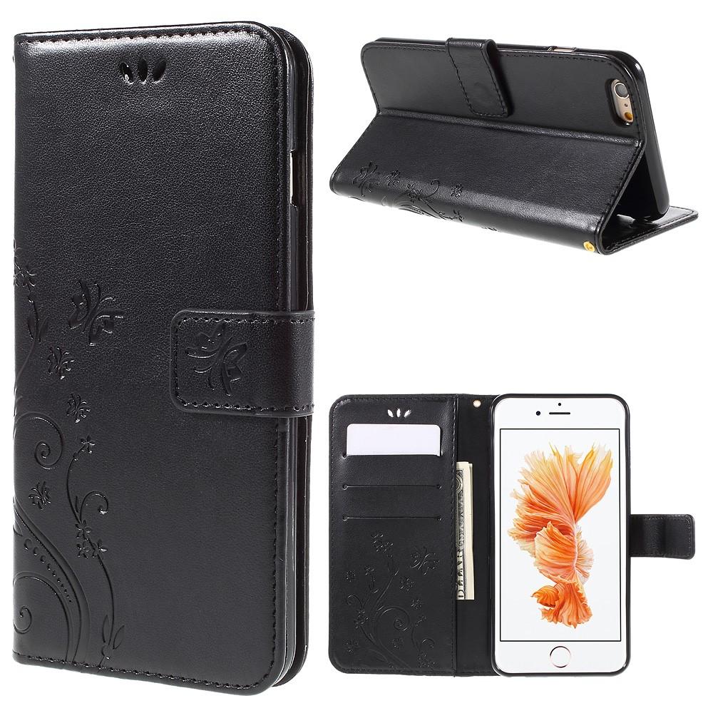 Étui en cuir à papillons pour iPhone 6/6S, Noir