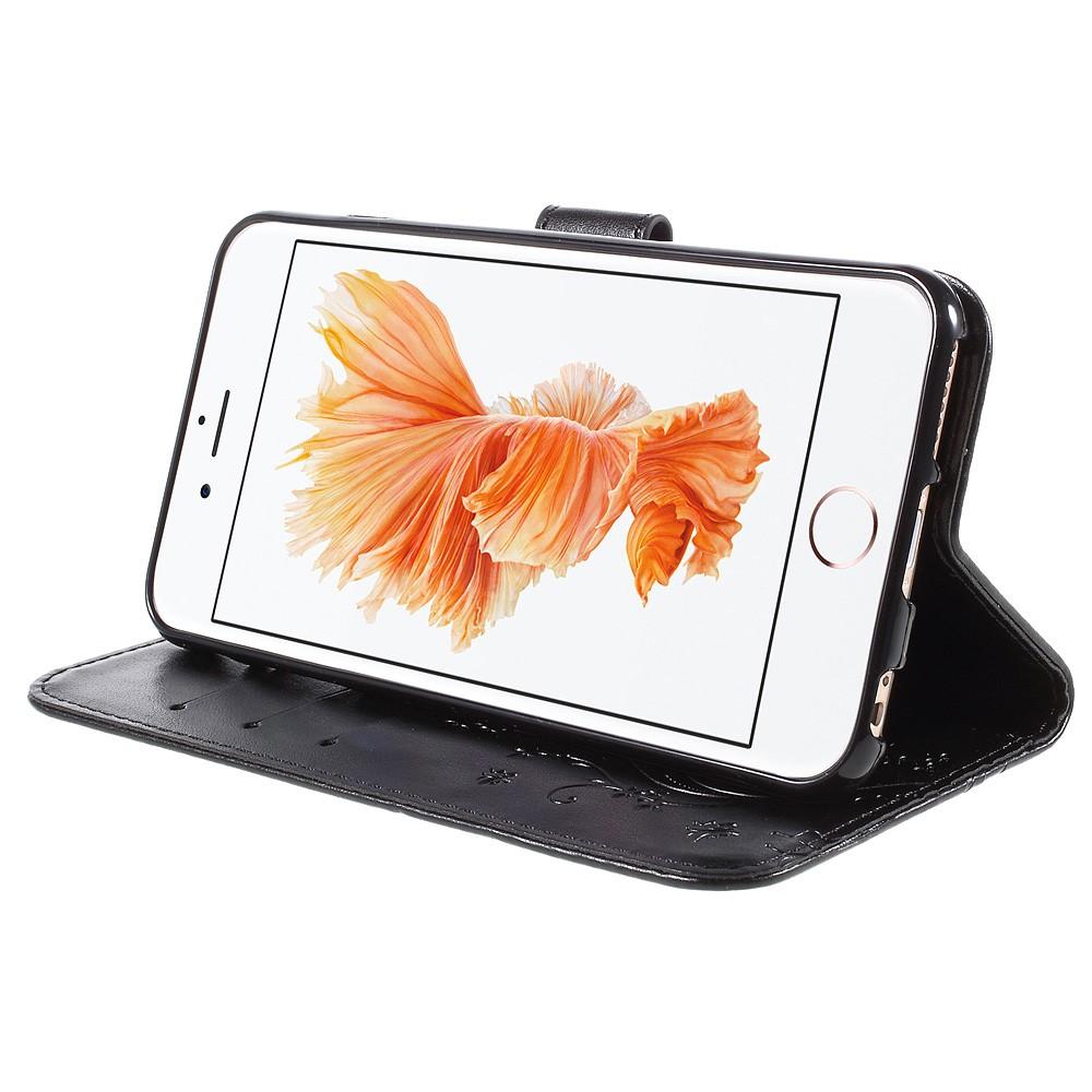 Étui en cuir à papillons pour iPhone 6/6S, noir