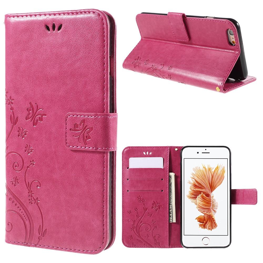 Étui en cuir à papillons pour iPhone 6/6S, rose