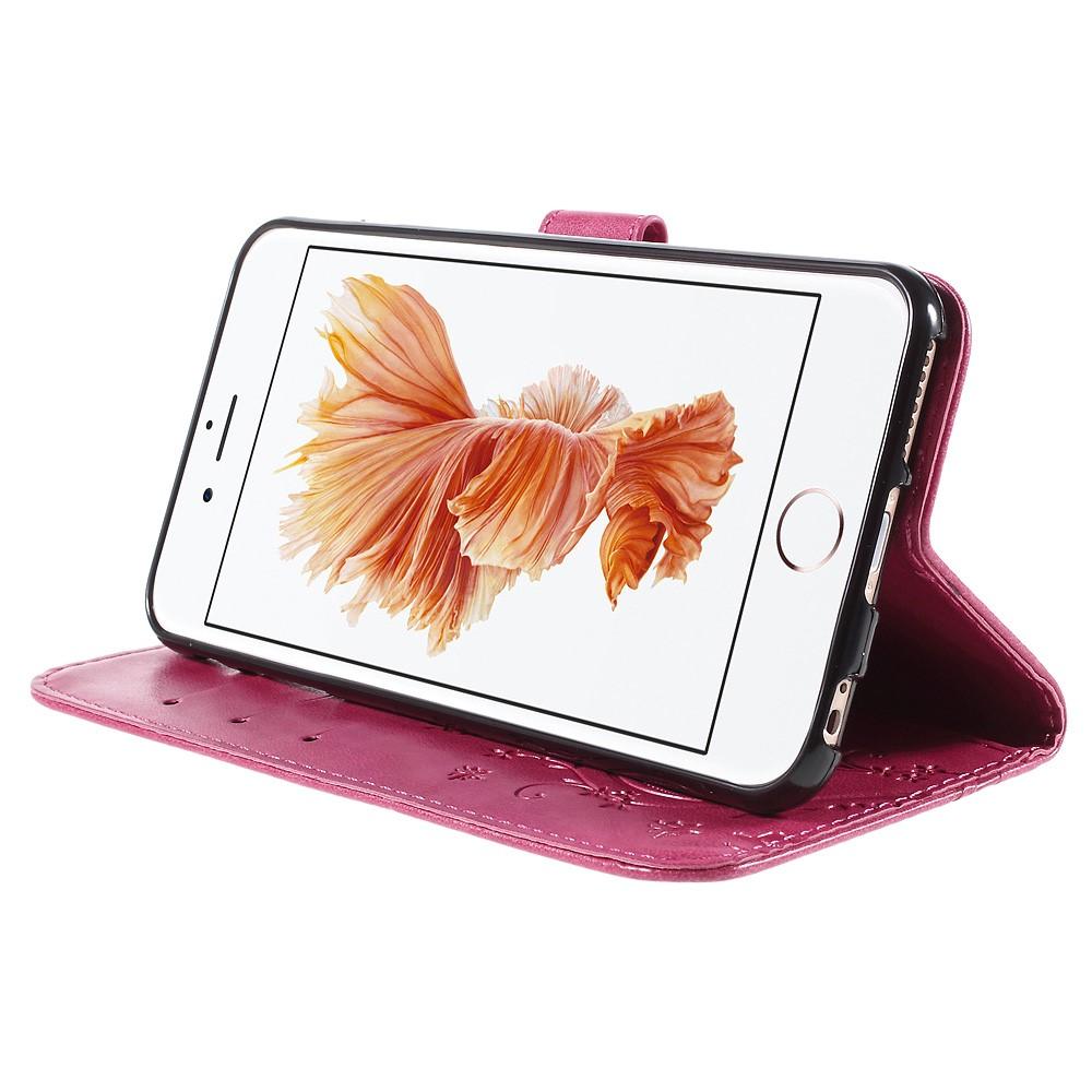 Étui en cuir à papillons pour iPhone 6/6S, rose