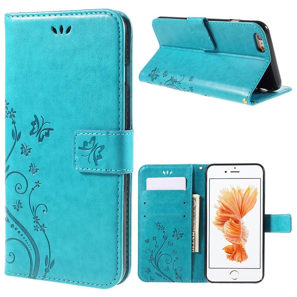 Étui en cuir à papillons pour iPhone 6/6S, bleu