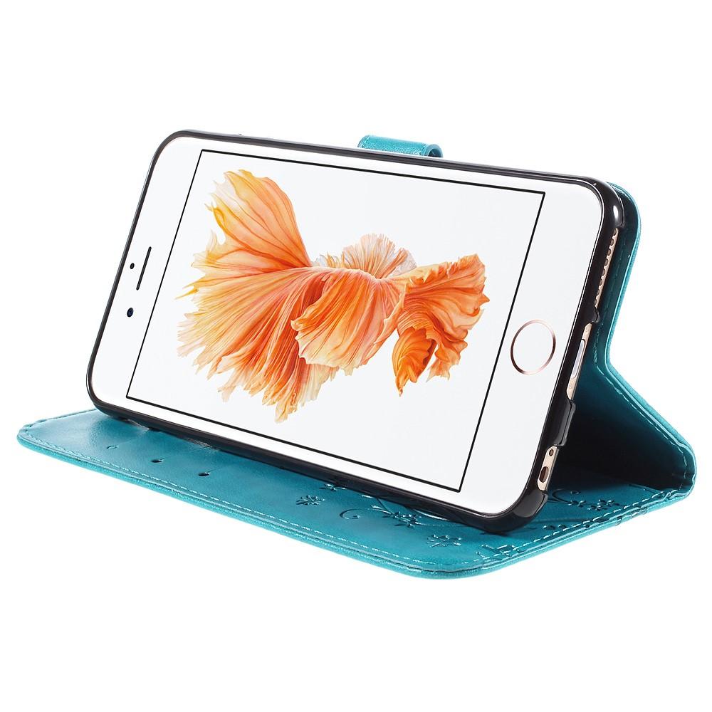 Étui en cuir à papillons pour iPhone 6/6S, bleu