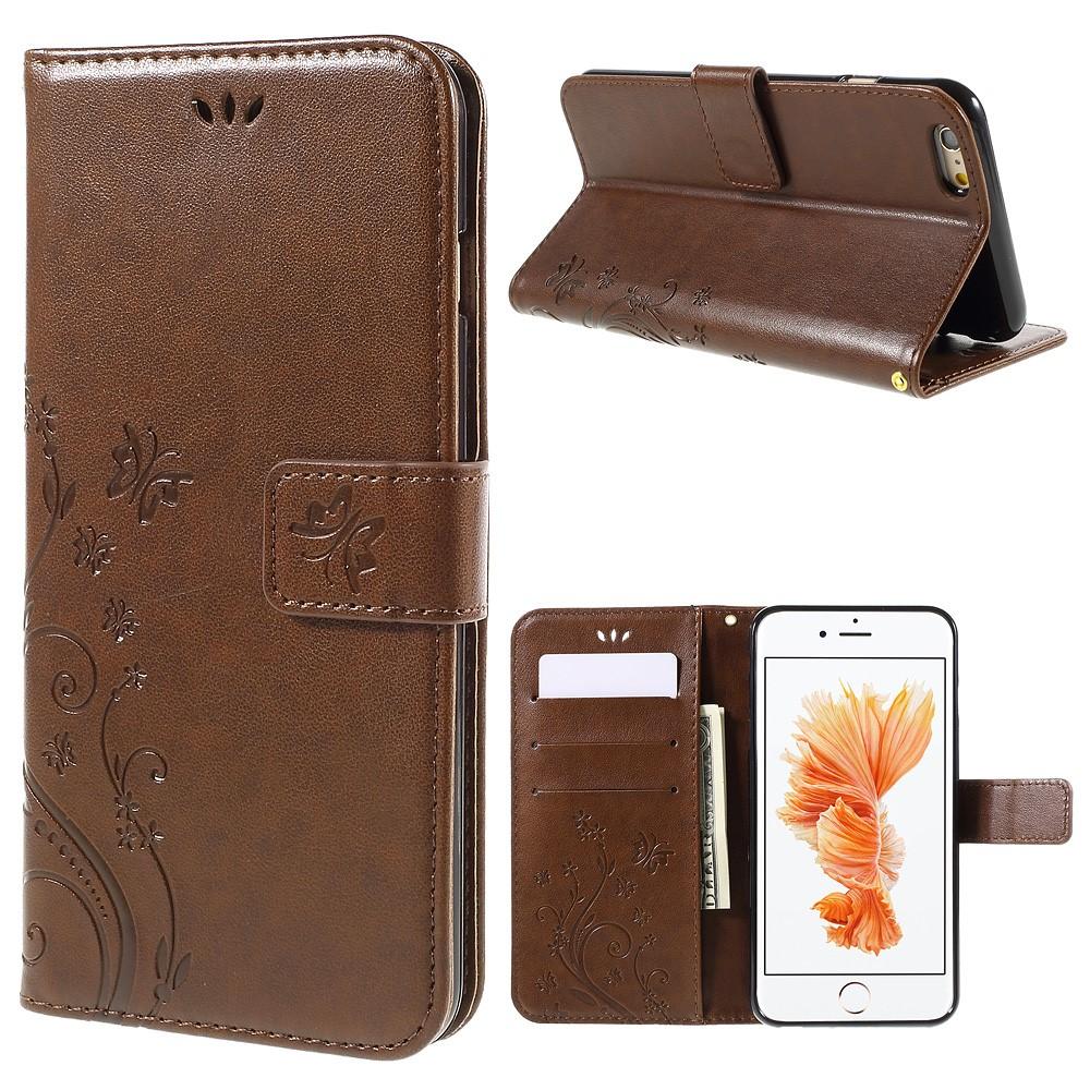Étui en cuir à papillons pour iPhone 6/6S, marron